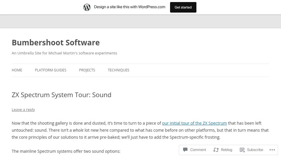 Screenshot of bumbershootsoft.wordpress.com: ZX Spectrum System Tour: Sound