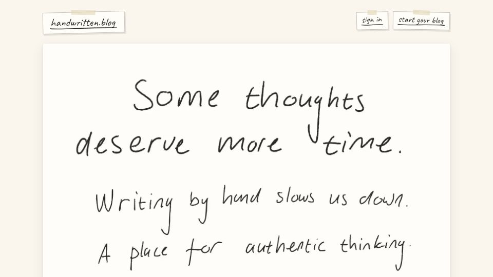 Screenshot of handwritten.blog: Show HN: A Handwritten Blogging Platform