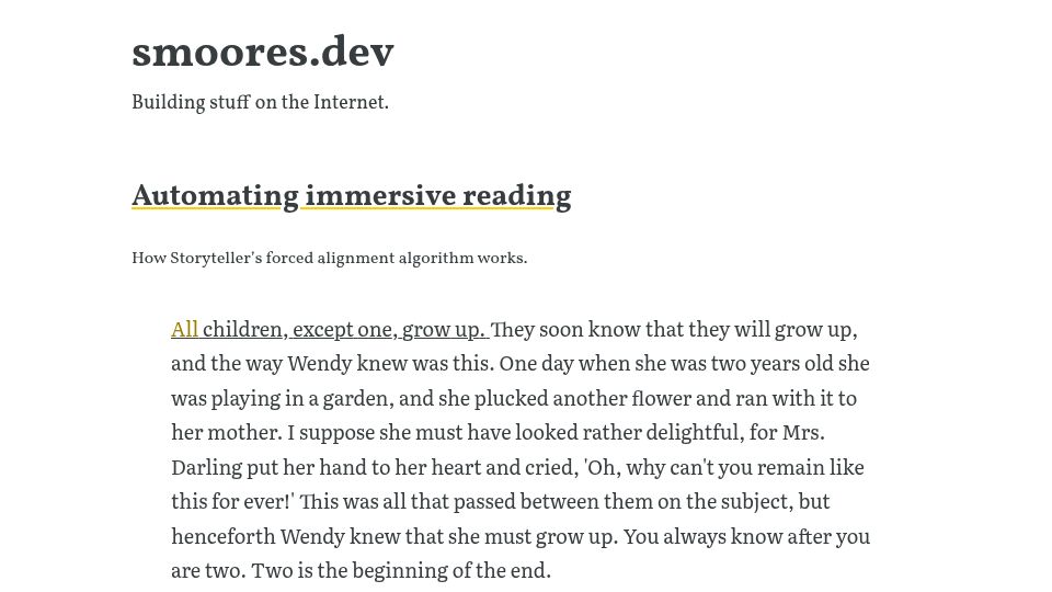 Screenshot of smoores.dev: Automating Immersive Reading