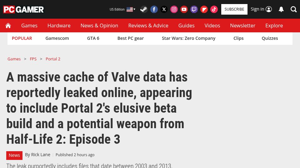 Screenshot of pcgamer.com: Leak of Internal Valve Data