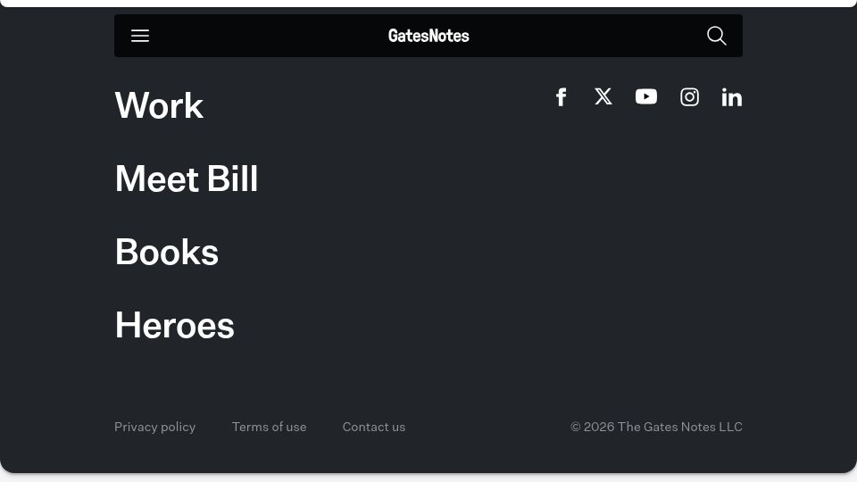 Screenshot of gatesnotes.com: The turbulent AI era is here. The choices we make now are critical