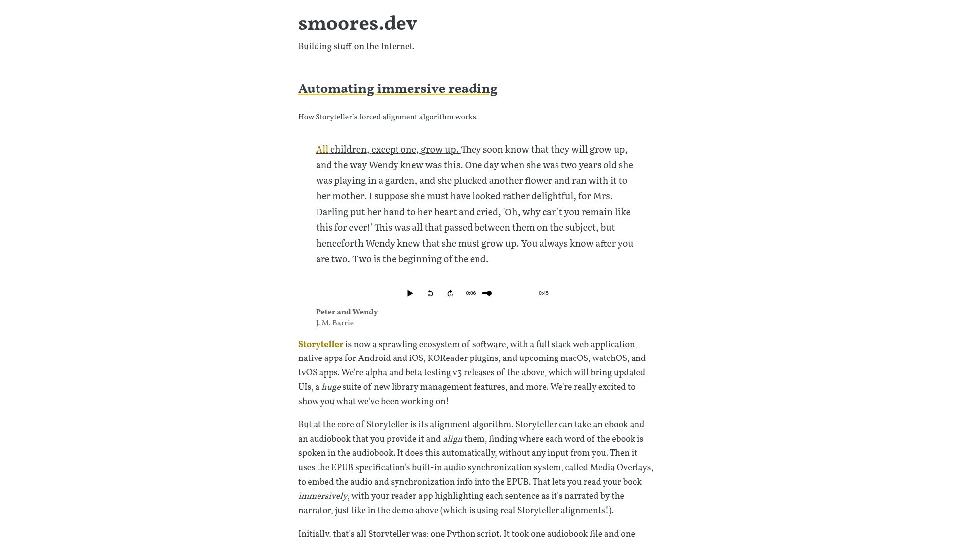 Screenshot of smoores.dev: Automating Immersive Reading