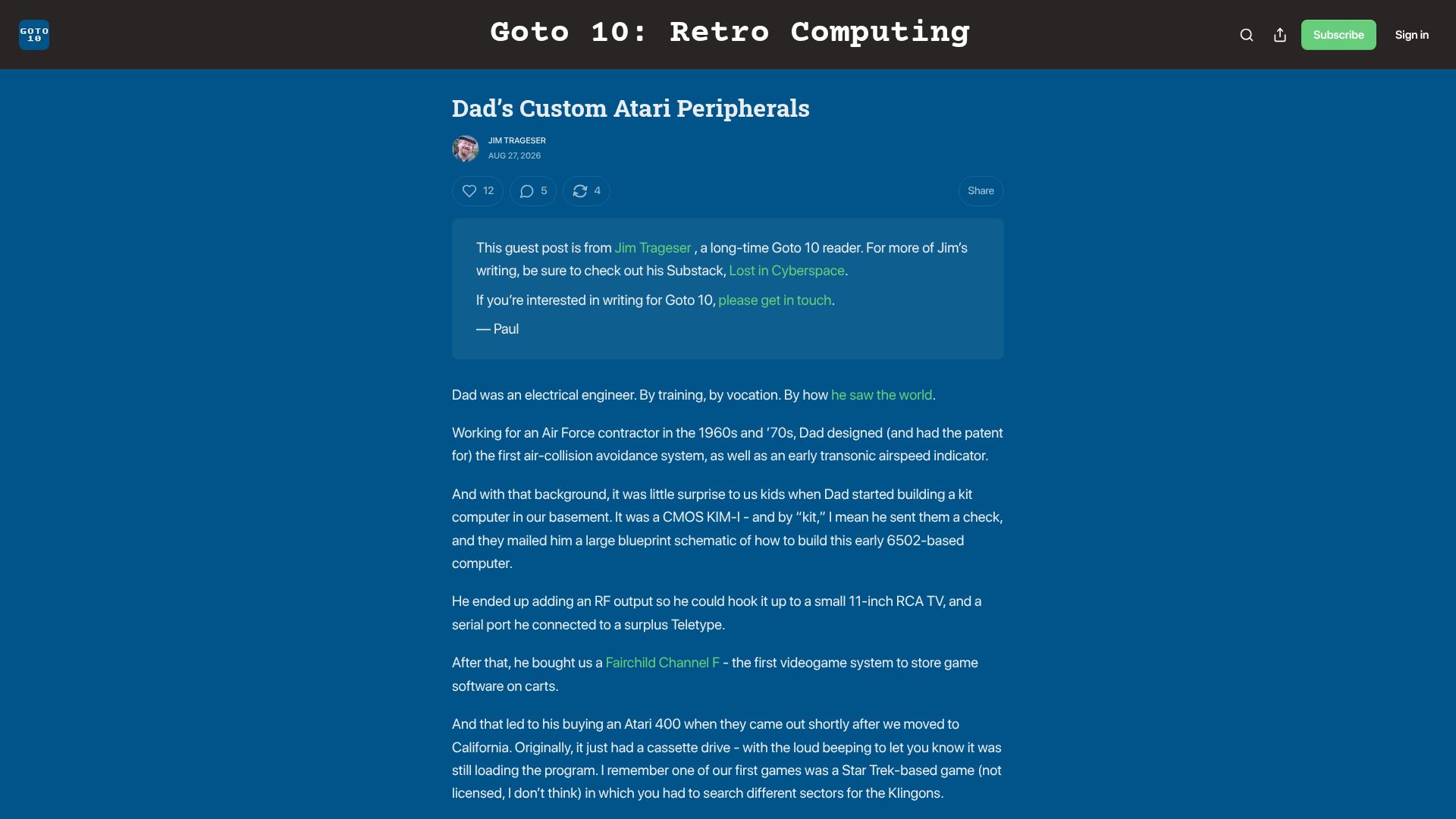 Screenshot of goto10retro.com: Dad’s Custom Atari Peripherals