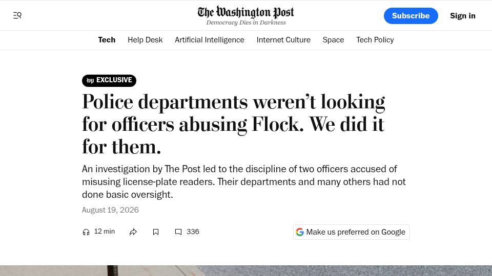 Screenshot of washingtonpost.com: Police departments weren’t looking for Flock abuse. We did it for them.