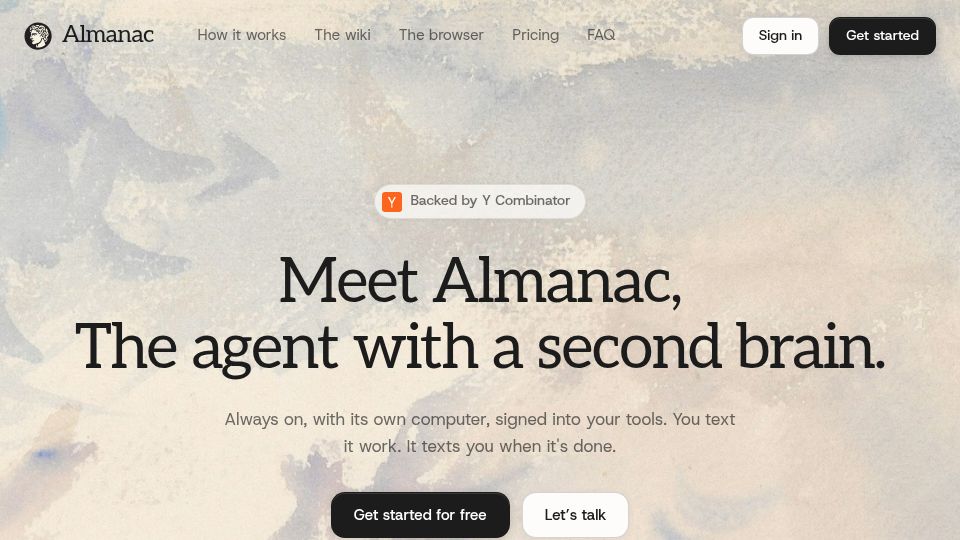 Screenshot of usealmanac.com: Launch HN: Almanac (YC S26) – AI that knows your company