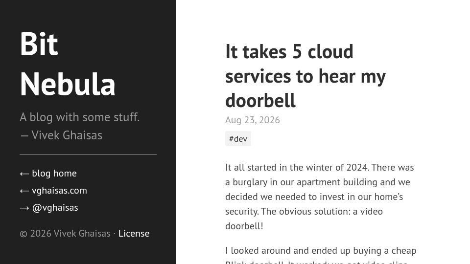 Screenshot of blog.vghaisas.com: It takes 5 cloud services to hear my doorbell