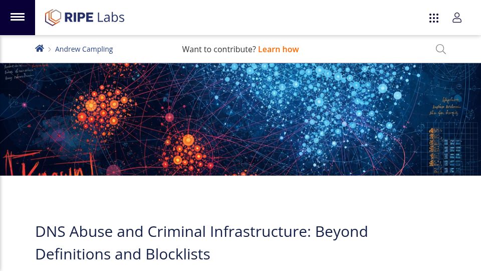 Screenshot of labs.ripe.net: DNS abuse and criminal infrastructure