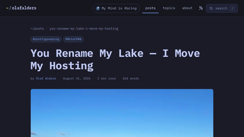 Screenshot of olafalders.com: You Rename My Lake – I Move My Hosting