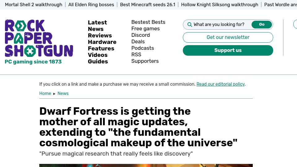 Screenshot of rockpapershotgun.com: Dwarf Fortress is getting the mother of all magic updates