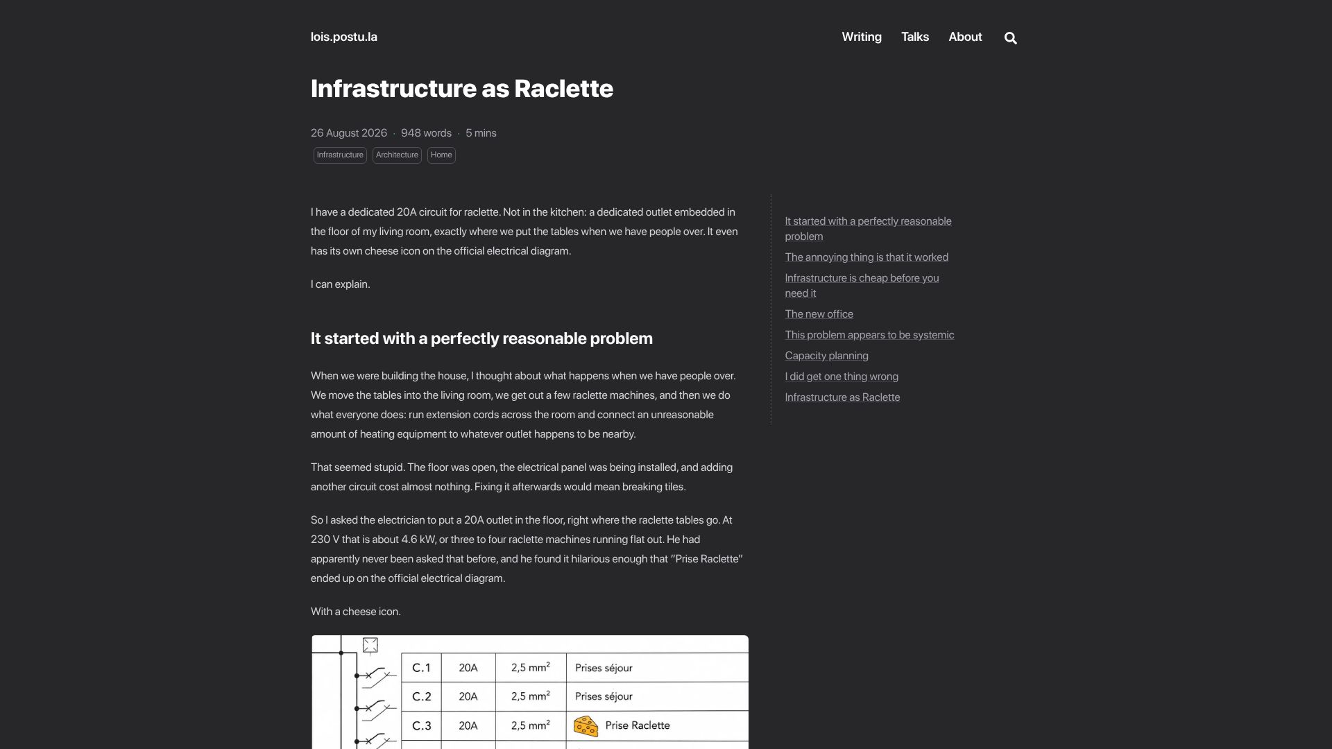 Screenshot of lois.postu.la: Infrastructure as Raclette