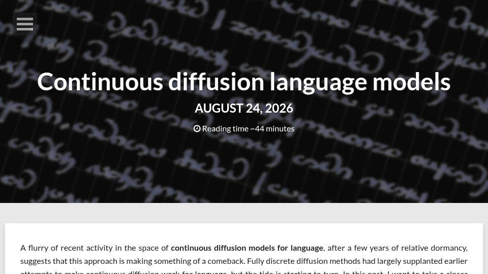 Screenshot of sander.ai: Continuous Diffusion Language Models (CDLM's)