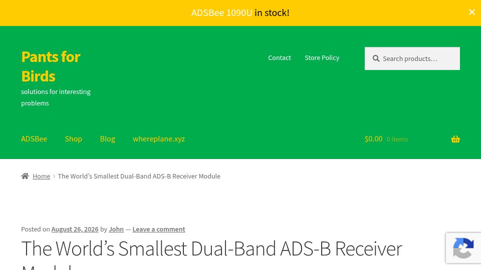 Screenshot of pantsforbirds.com: Show HN: We built the smallest dual-band aircraft tracker