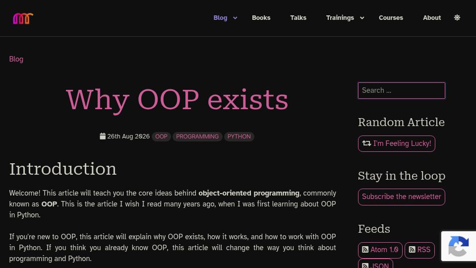 Screenshot of mathspp.com: Why OOP Exists