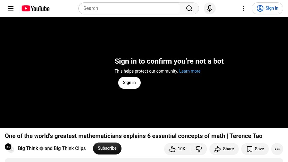 Screenshot of youtube.com: Terence Tao explains 6 essential mathematical concepts [video]