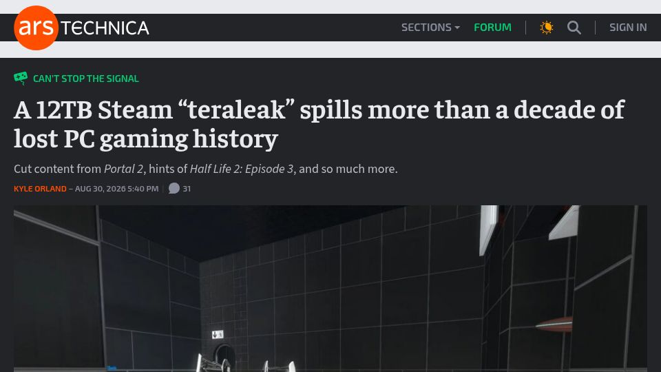Screenshot of arstechnica.com: A 12TB Steam “teraleak” spills more than a decade of lost PC gaming history