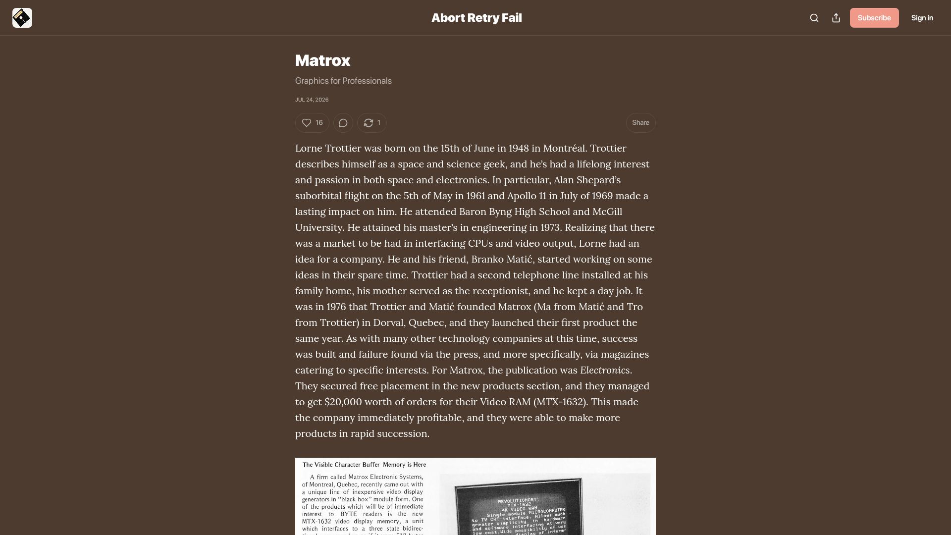 Screenshot of abortretry.fail: Matrox: Graphics for Professionals