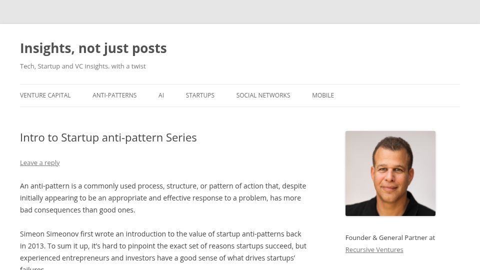 Screenshot of itamarnovick.com: Startup Anti-Patterns
