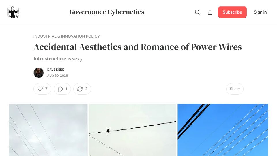 Screenshot of governance.fyi: Accidental Aesthetics and Romance of Power Wires