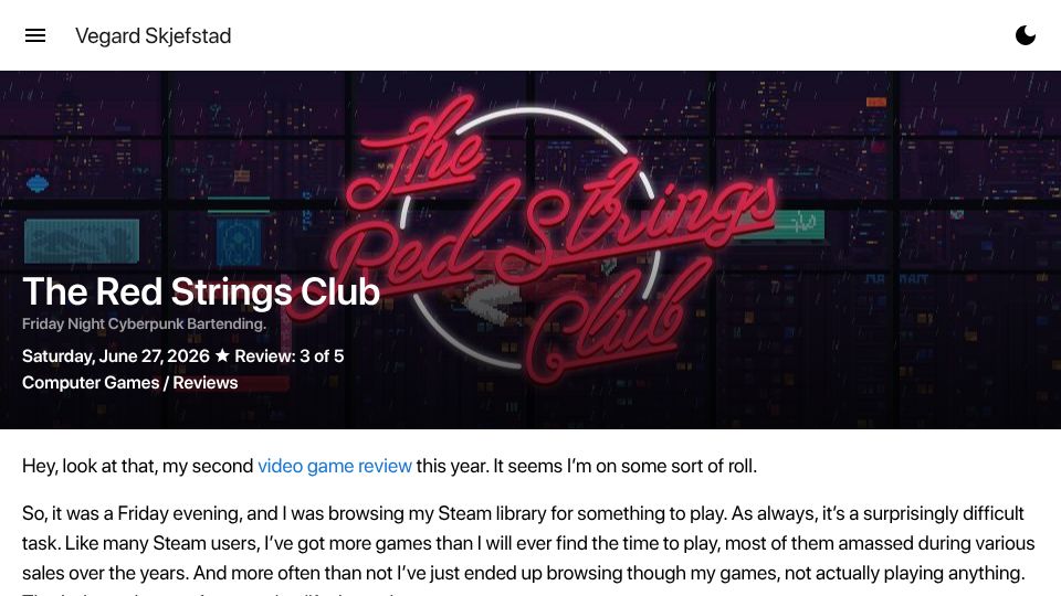 Screenshot of vegard.net: The Red Strings Club