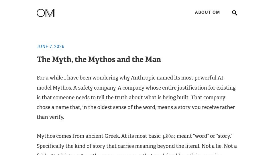 Screenshot of om.co: The Myth, the Mythos, and the Man