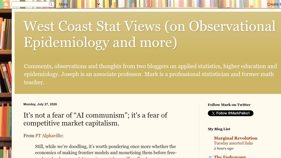Screenshot of observationalepidemiology.blogspot.com: It's not a fear of "AI communism"; it's a fear of competitive market capitalism