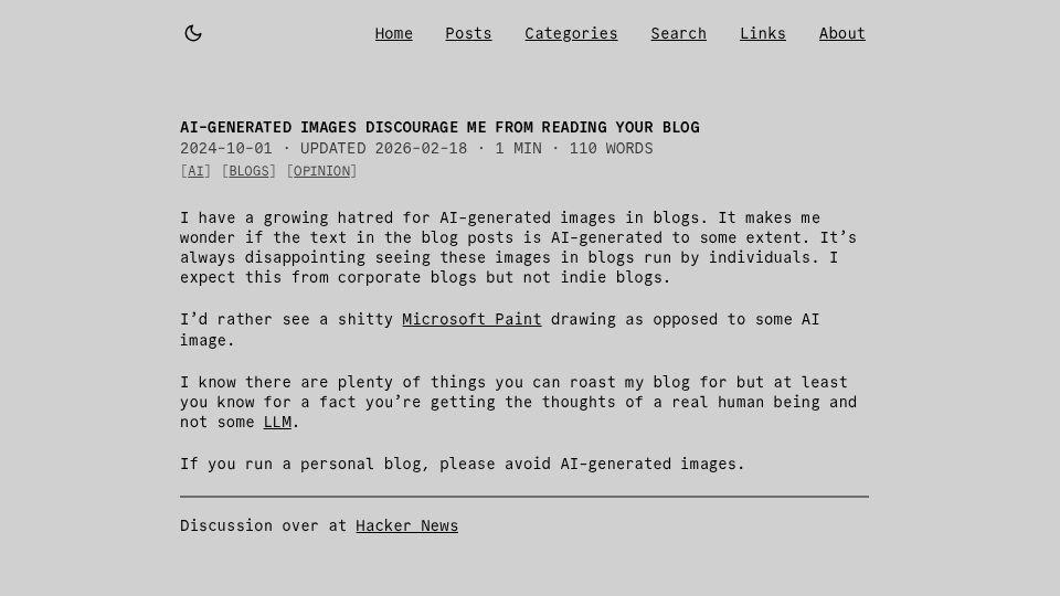 Screenshot of nelson.cloud: AI-Generated Images Discourage Me from Reading Your Blog