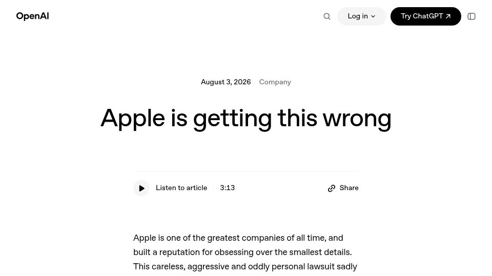 Screenshot of openai.com: Apple is getting this wrong