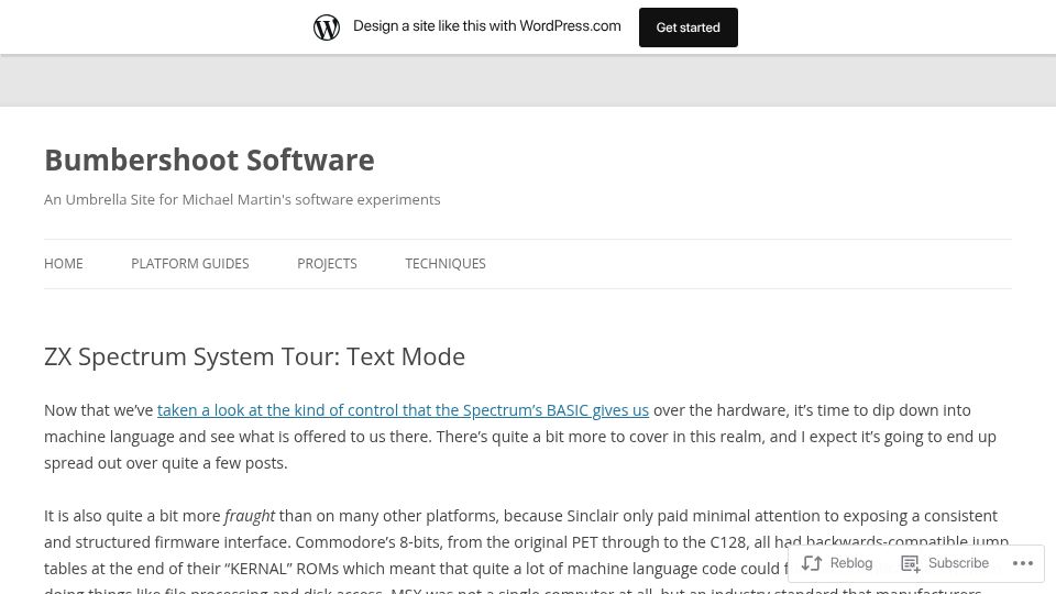 Screenshot of bumbershootsoft.wordpress.com: ZX Spectrum System Tour: Text Mode