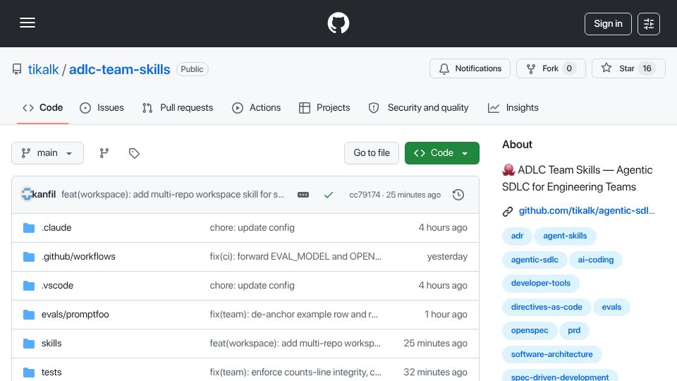 Screenshot of github.com: Agent skills that bring team coding standards to Claude Code and Codex