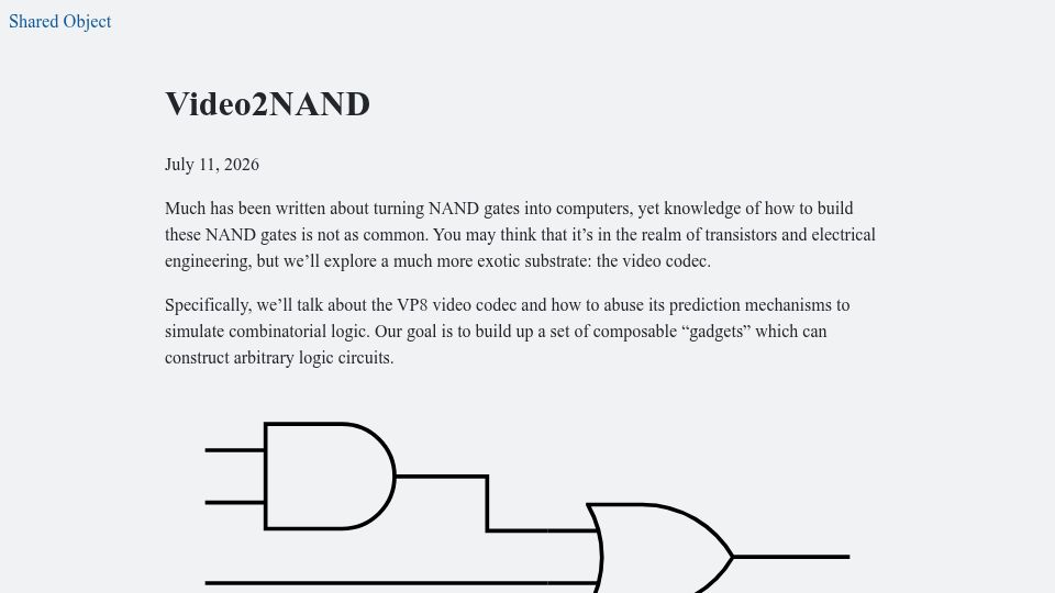 Screenshot of sharedobject.blog: Video2NAND – Abusing video codecs for great computational power