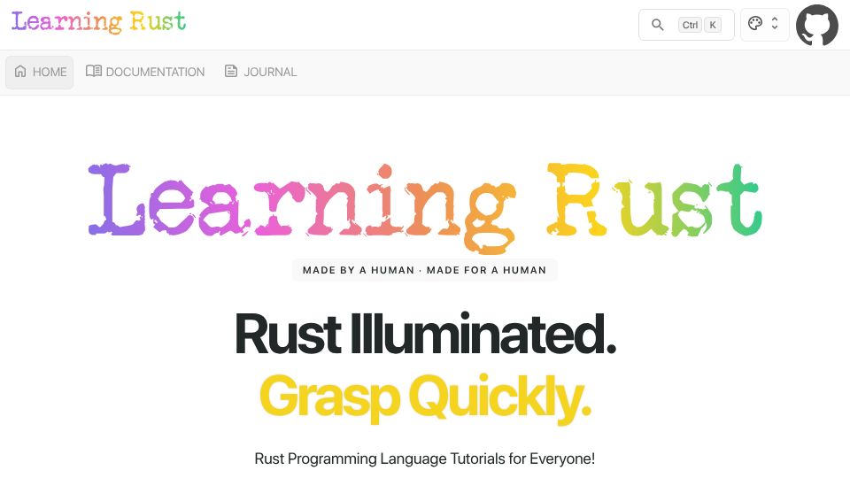 Screenshot of learning-rust.github.io: Learning-Rust.Github.io: Rust Programming Language Tutorials for Everyone