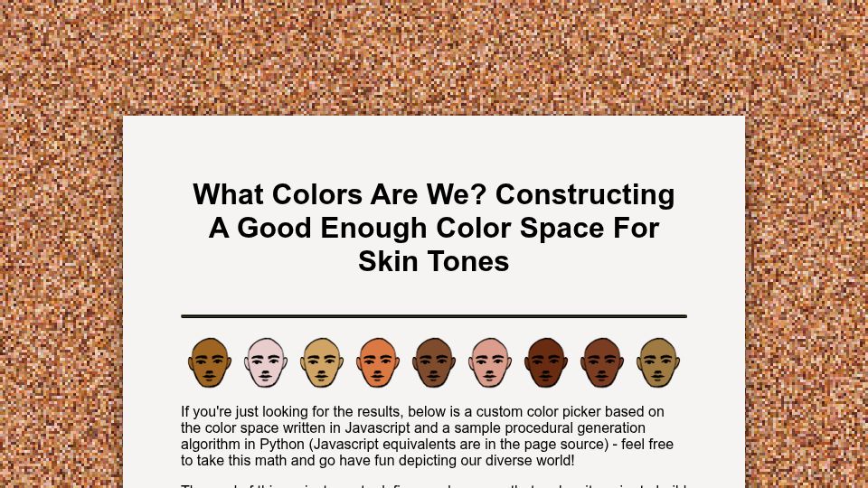 Screenshot of toneyalexander.github.io: Show HN: Simple algorithm and color space to generate diverse skin tones