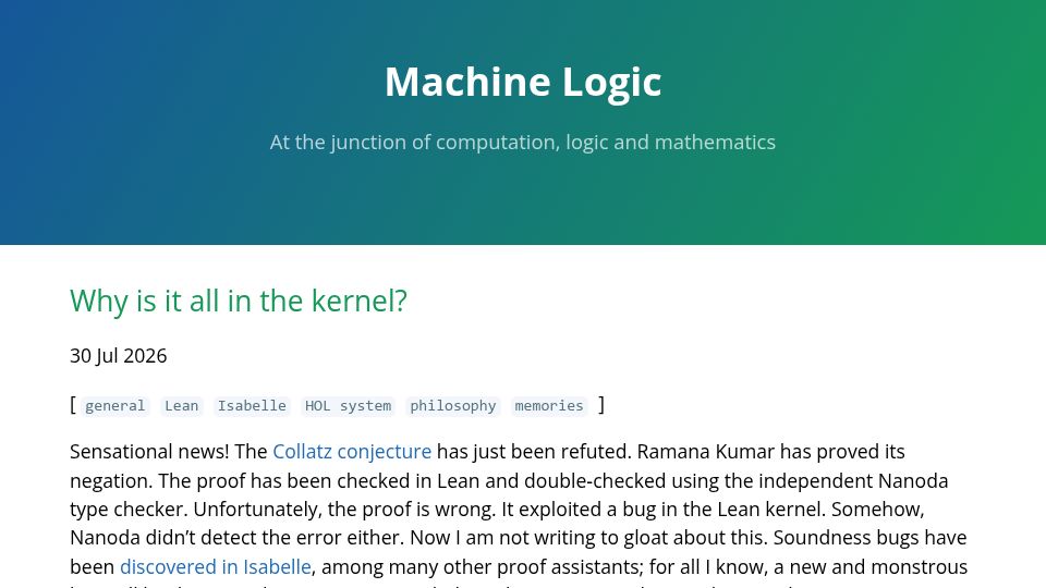 Screenshot of lawrencecpaulson.github.io: Why is it all in the kernel?
