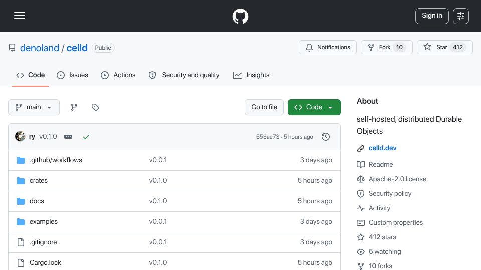 Screenshot of github.com: Celld: Self-hosted, distributed Durable Objects