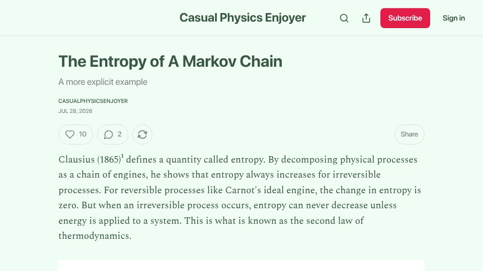 Screenshot of chillphysicsenjoyer.substack.com: The Entropy of a Markov Chain