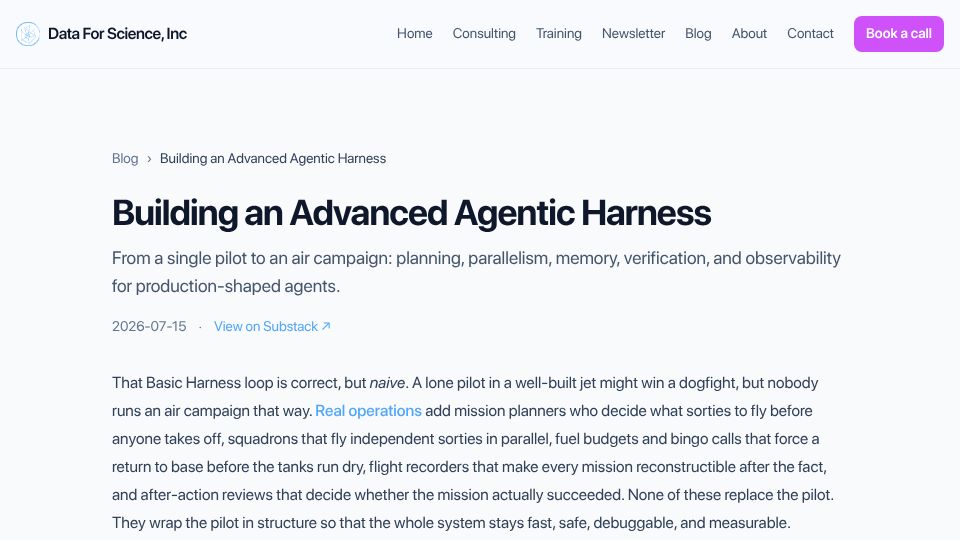 Screenshot of data4sci.com: Building an Advanced Agentic Harness