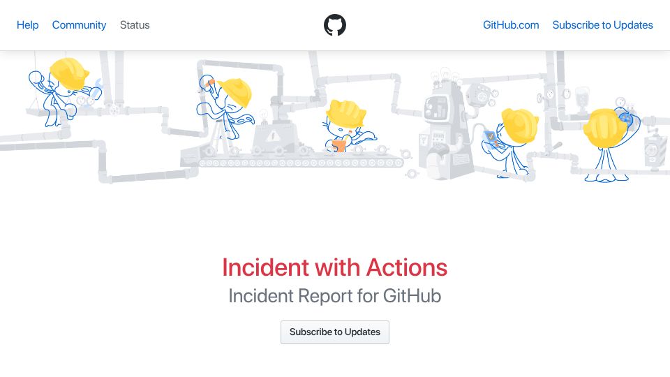 Screenshot of githubstatus.com: GitHub Actions and Pages are experiencing degraded availability