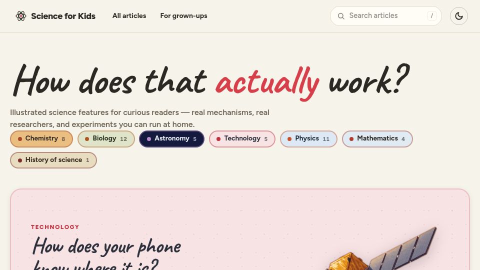 Screenshot of science.ocaho.com: Show HN: Science for Kids