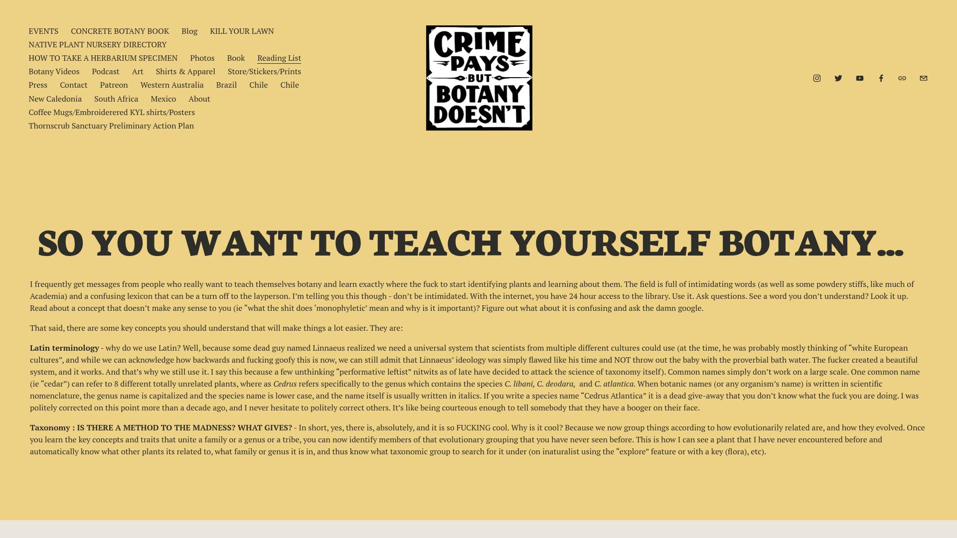 Screenshot of crimepaysbutbotanydoesnt.com: Crime Pays but Botany Doesn't