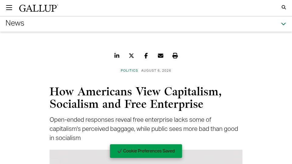 Screenshot of news.gallup.com: How Americans View Capitalism, Socialism and Free Enterprise