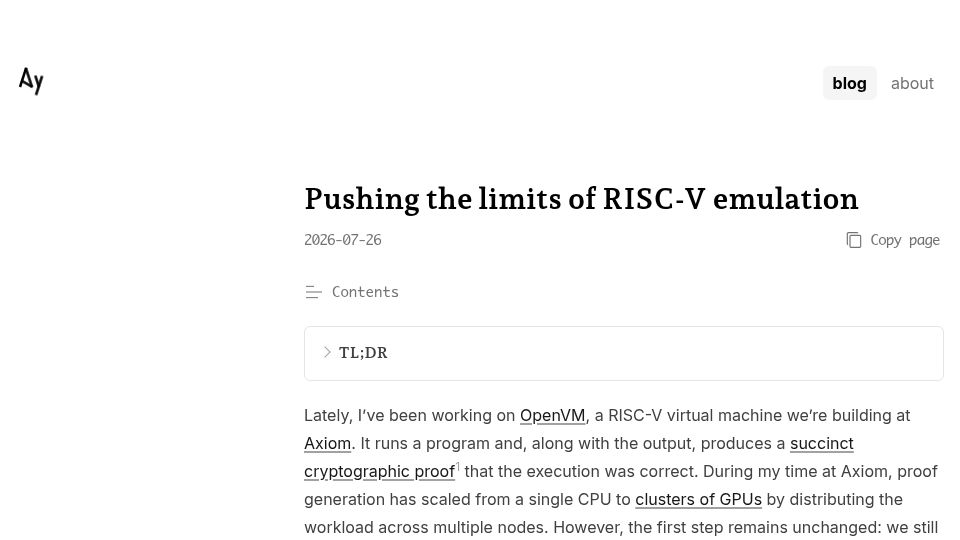 Screenshot of shuklaayu.sh: Pushing the limits of RISC-V emulation