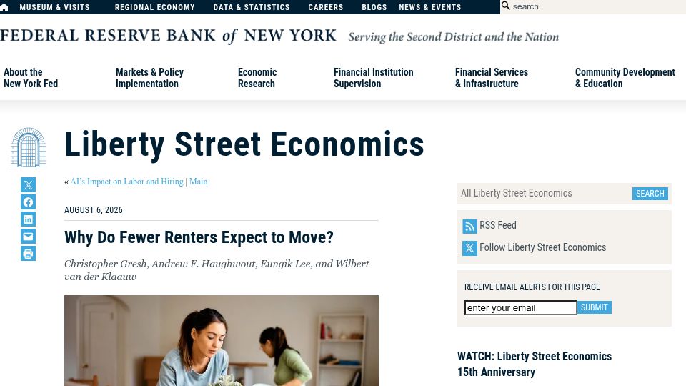 Screenshot of libertystreeteconomics.newyorkfed.org: Why Do Fewer Renters Expect to Move?