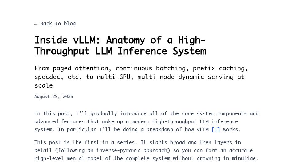 Screenshot of aleksagordic.com: Inside vLLM: Anatomy of a High-Throughput LLM Inference System (2025)