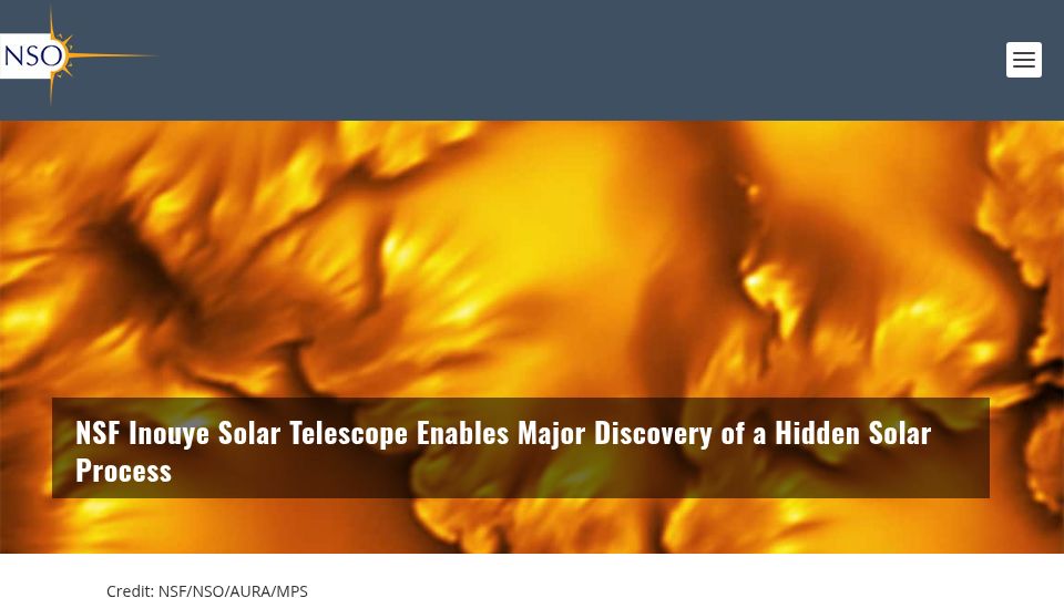 Screenshot of nso.edu: Scientists discover Kelvin-Helmholtz Instability on the surface of the Sun