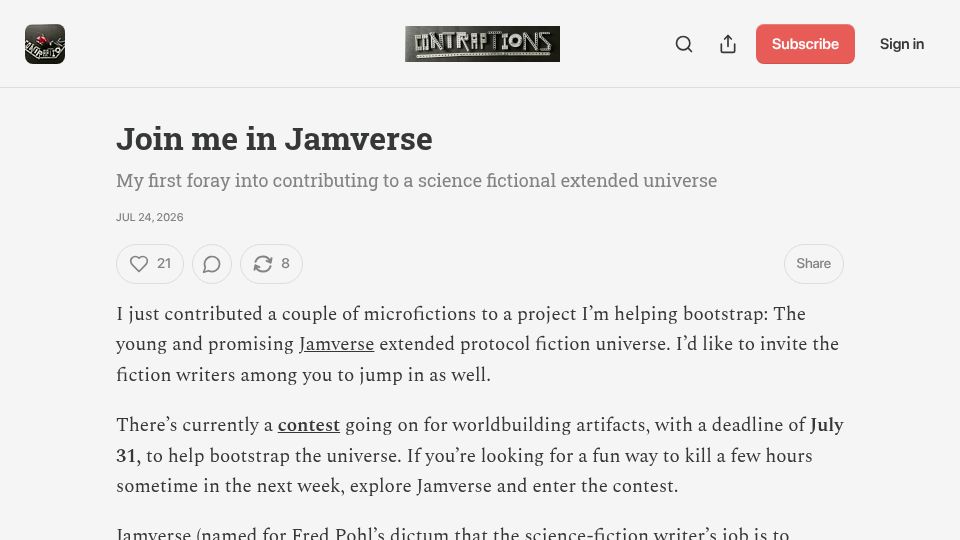 Screenshot of contraptions.venkateshrao.com: Join Me in Jamverse