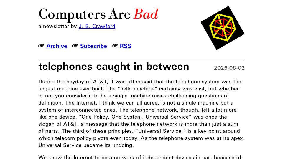 Screenshot of computer.rip: Telephones Caught in Between