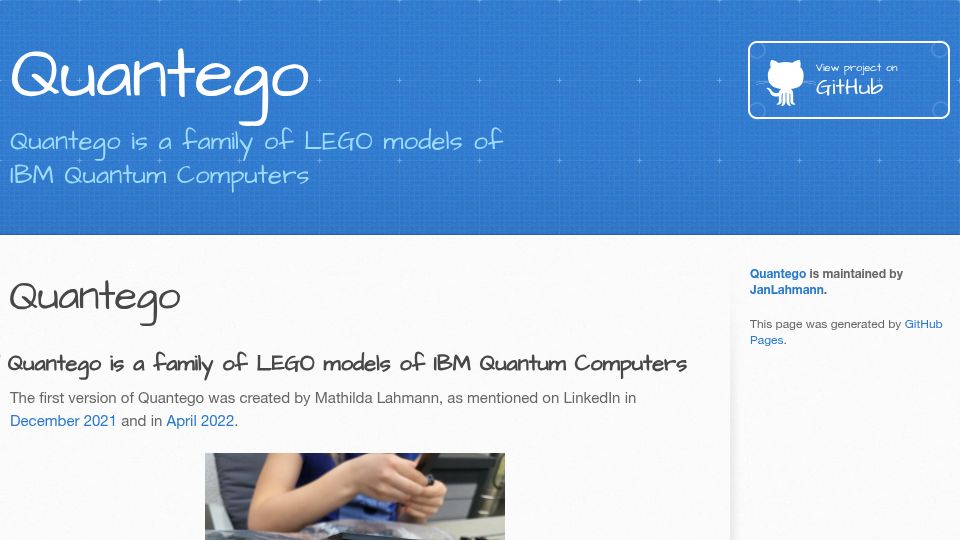 Screenshot of quantego.org: Quantego: A Family of Lego Models of IBM Quantum Computers