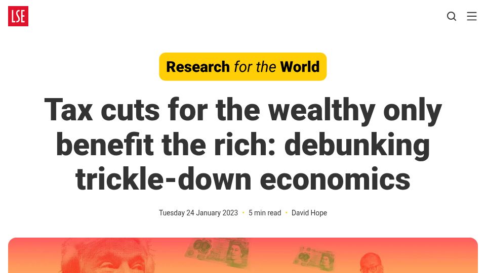 Screenshot of lse.ac.uk: Tax cuts for the wealthy only benefit the rich (2023)