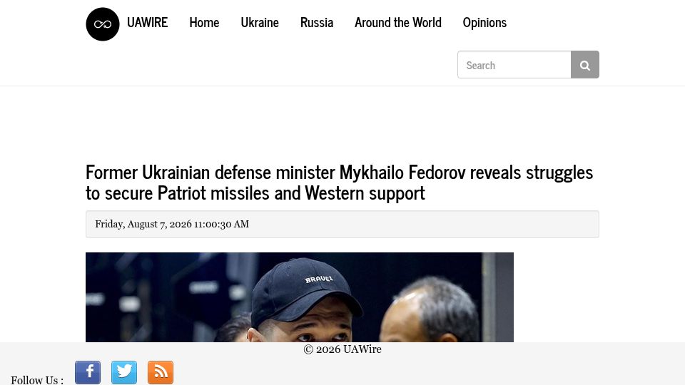 Screenshot of uawire.org: Mykhailo Fedorov reveals struggle to secure Patriot missiles and Western support