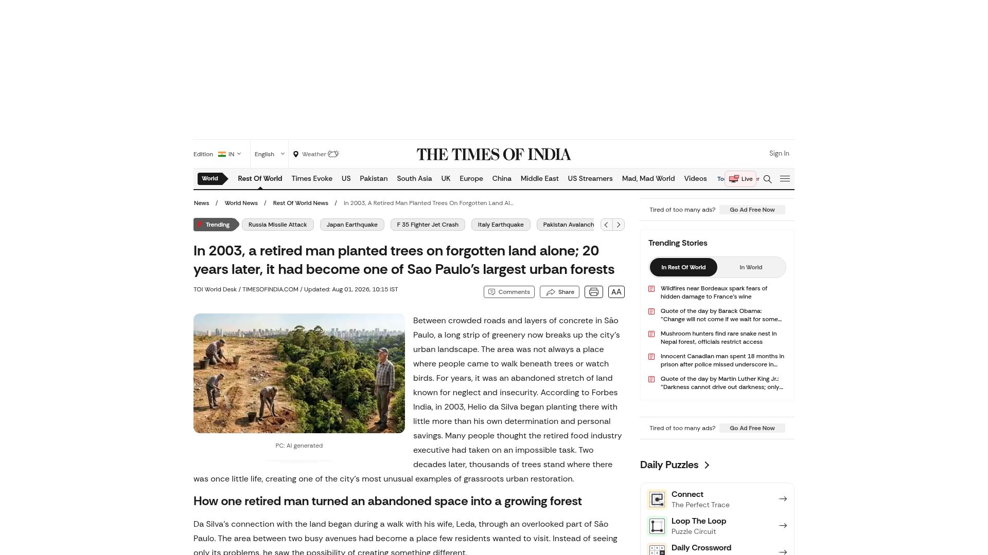 Screenshot of saopaulosecreto.com: São Paulo resident transforms degraded area into urban forest